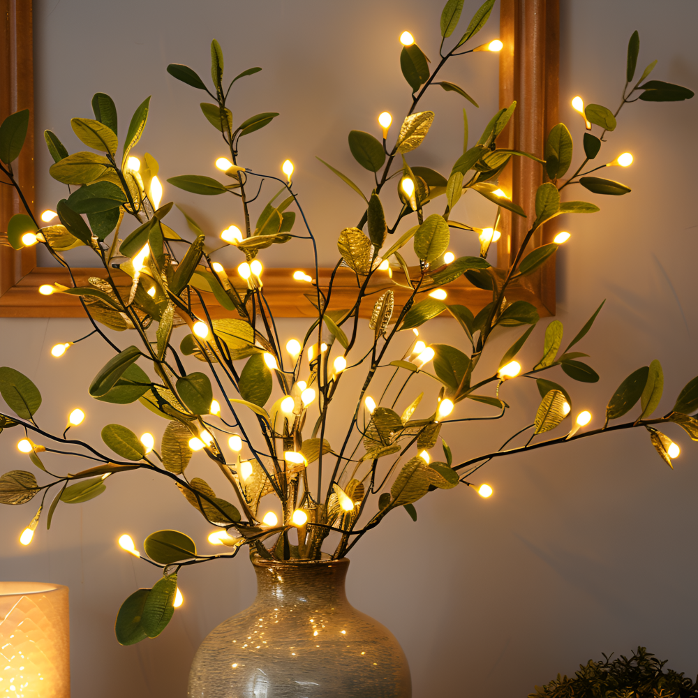 Lampes à branches scintillantes - Chaîne lumineuse LED magique à batterie - 70 cm de branches artificielles scintillantes