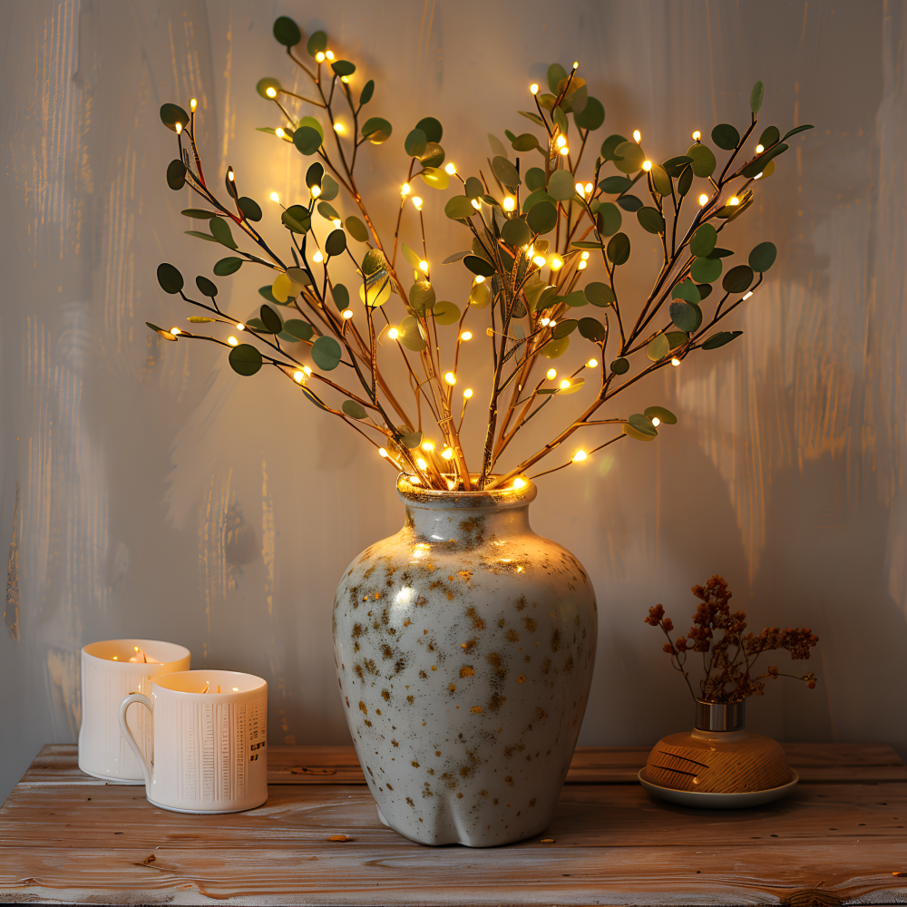 Lampes à branches scintillantes - Chaîne lumineuse LED magique à batterie - 70 cm de branches artificielles scintillantes