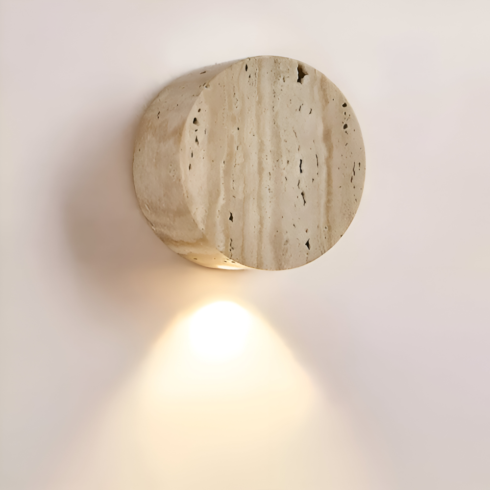 Applique murale ronde en marbre – lampe LED beige au design wabi sabi