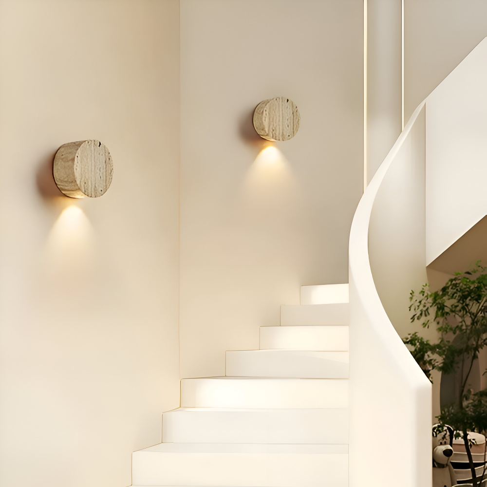 Applique murale ronde en marbre – lampe LED beige au design wabi sabi