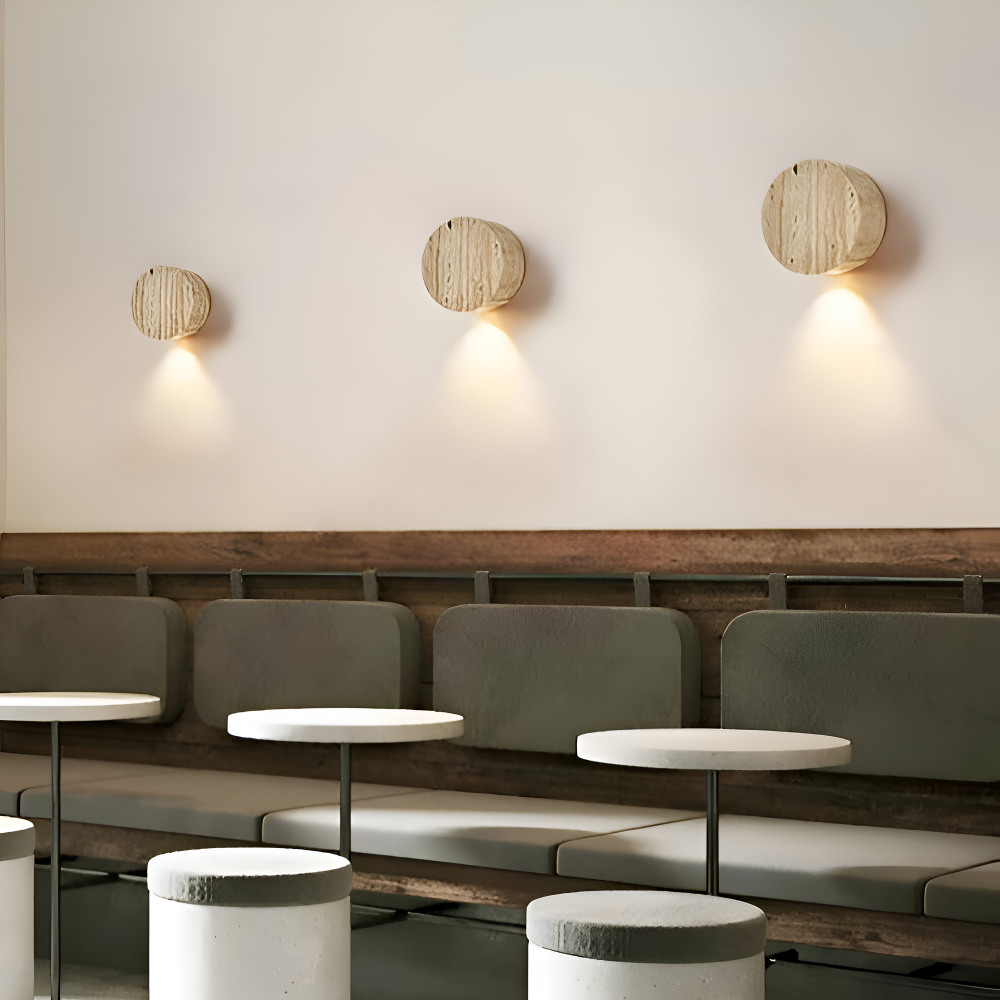 Applique murale ronde en marbre – lampe LED beige au design wabi sabi
