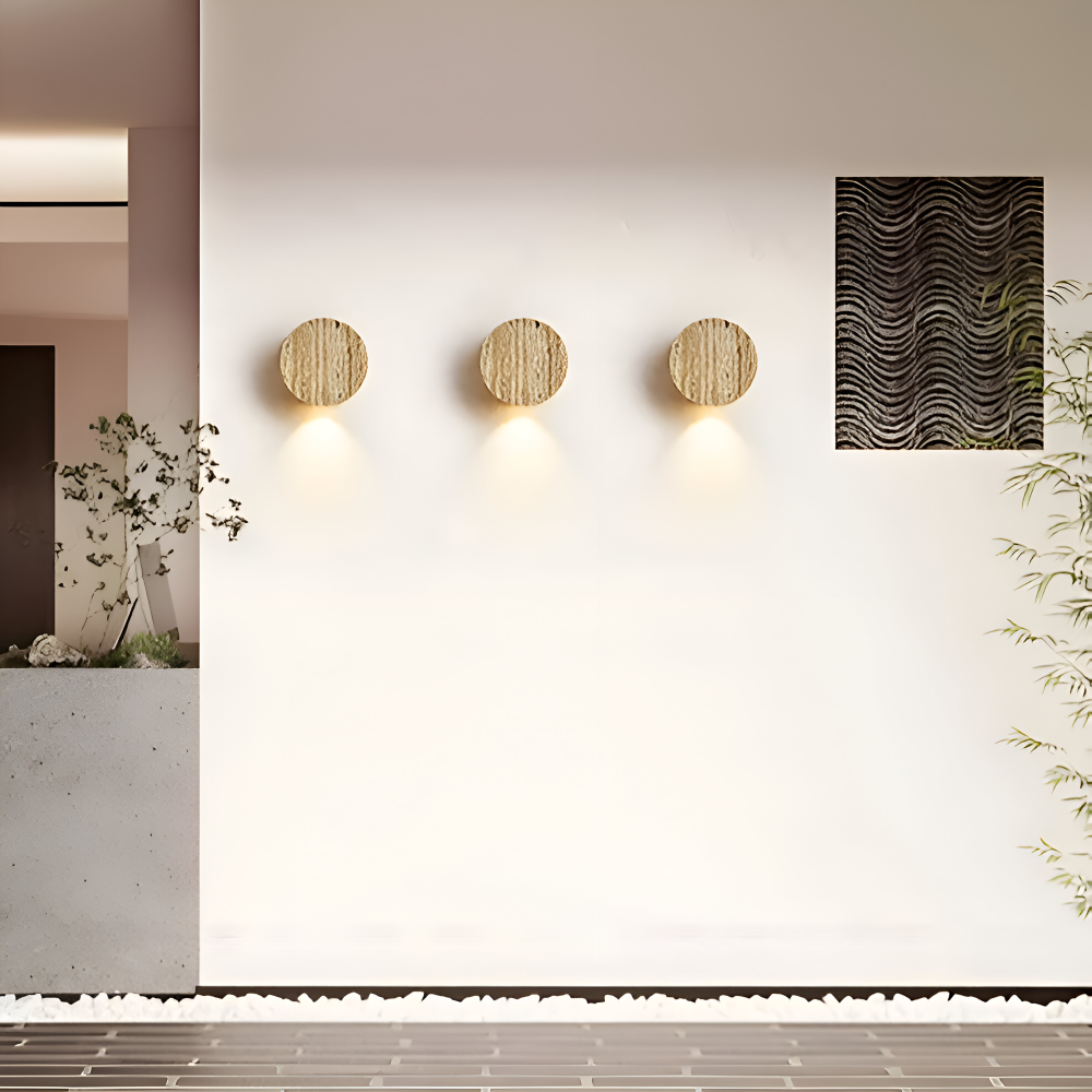 Applique murale ronde en marbre – lampe LED beige au design wabi sabi