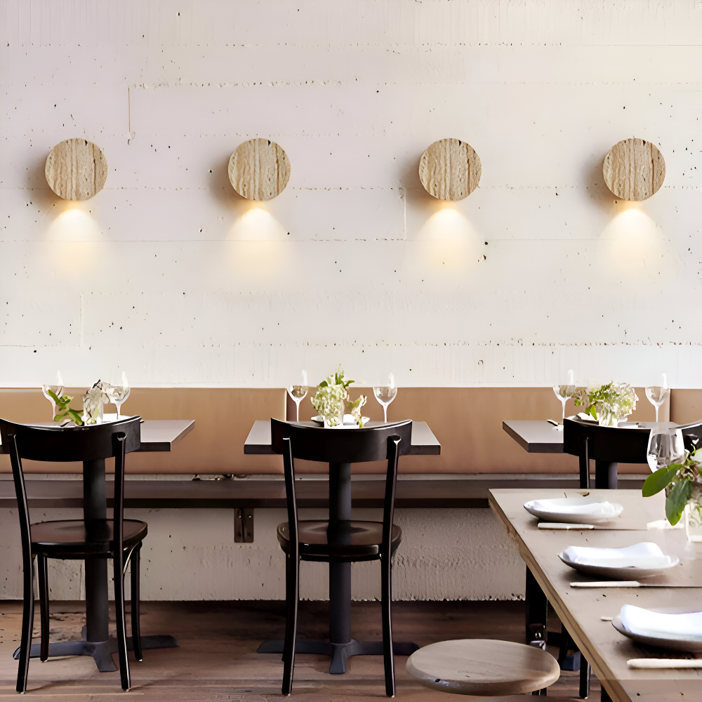 Applique murale ronde en marbre – lampe LED beige au design wabi sabi