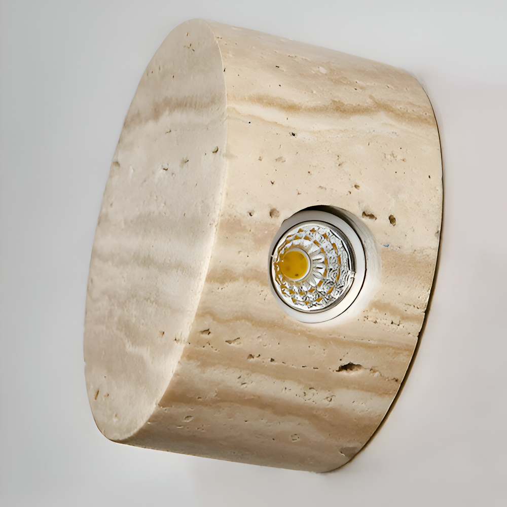 Applique murale ronde en marbre – lampe LED beige au design wabi sabi