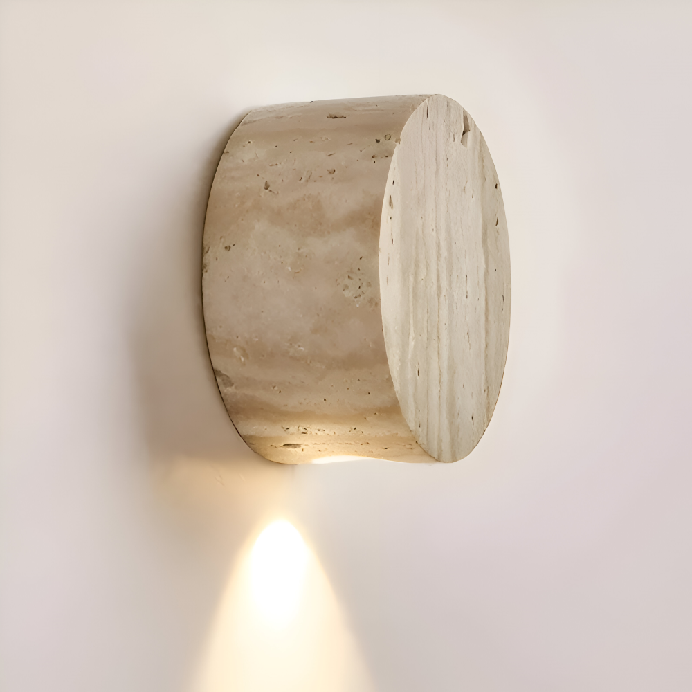 Applique murale ronde en marbre – lampe LED beige au design wabi sabi