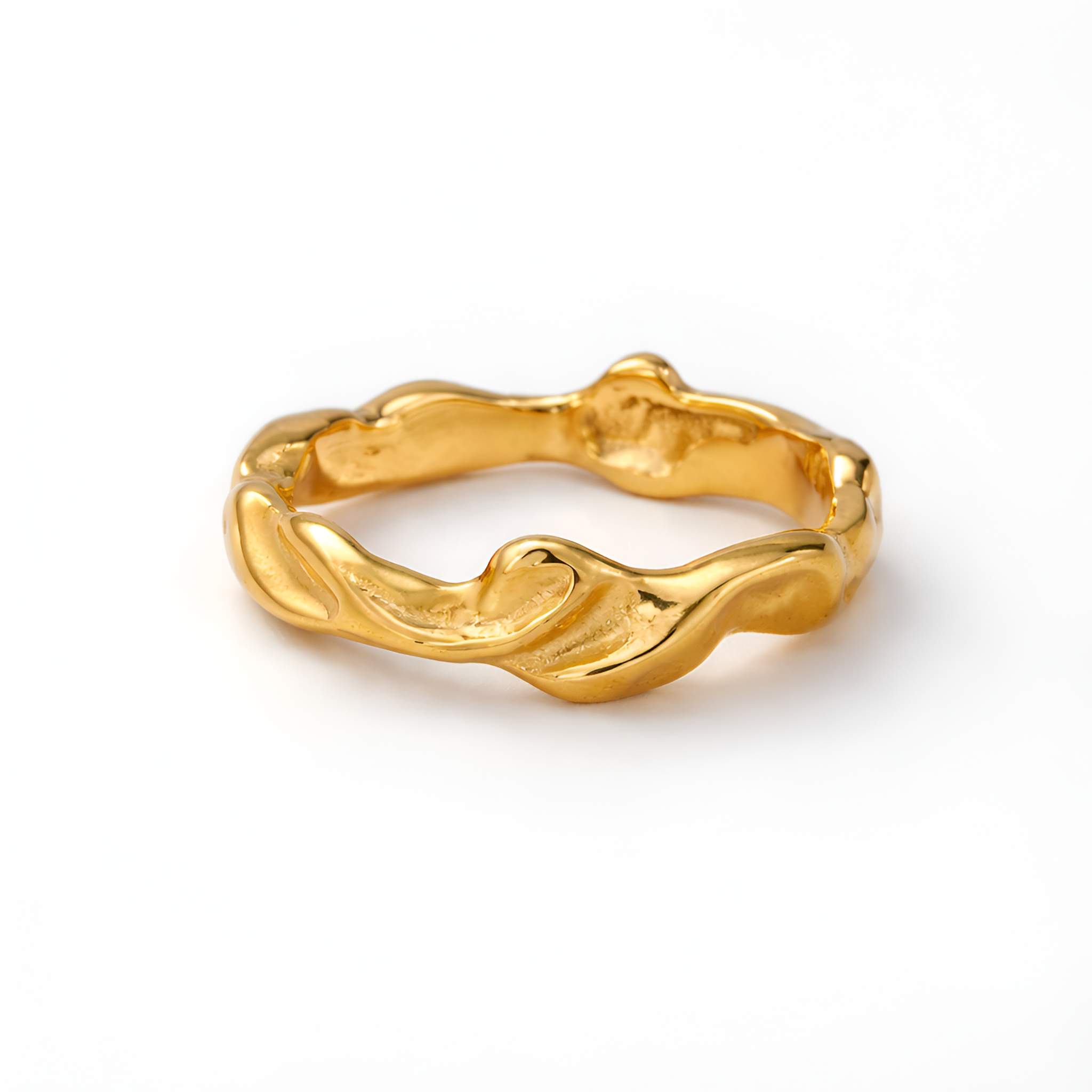 Jean - Bague minimaliste plaquée or à motif ondulé martelé pour l'index