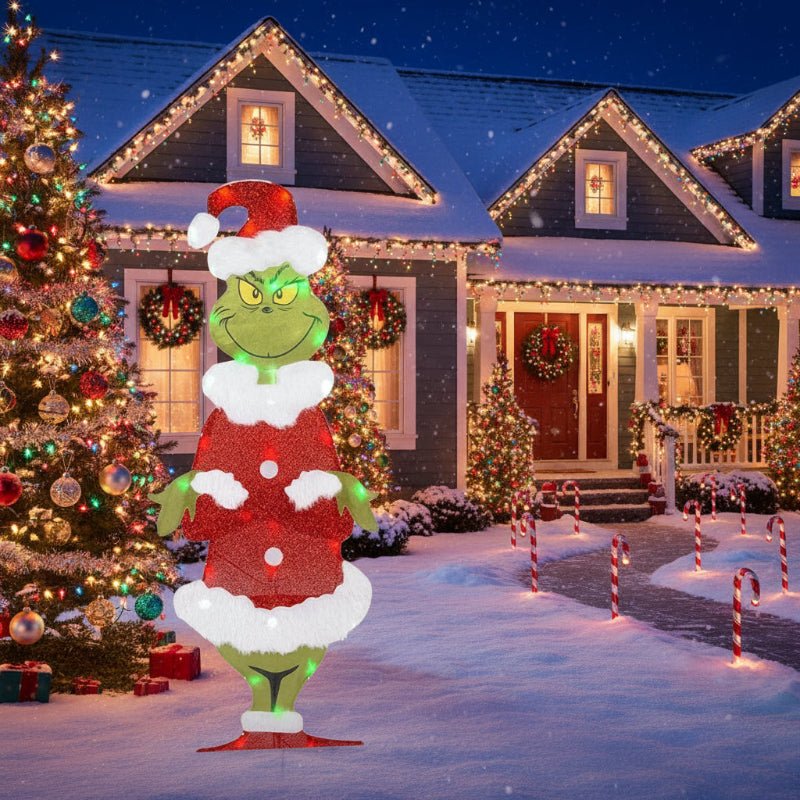 TWINKLON – Décoration de jardin festive Grinch avec éclairage LED pour une ambiance de Noël en extérieur