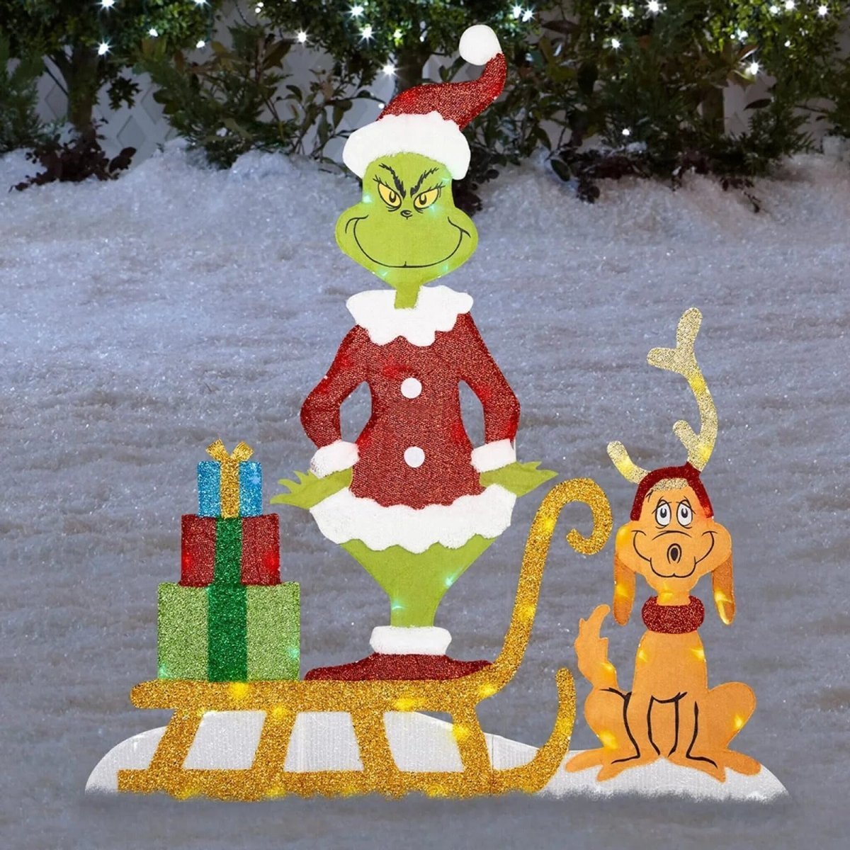 TWINKLON – Décoration de jardin festive Grinch avec éclairage LED pour une ambiance de Noël en extérieur
