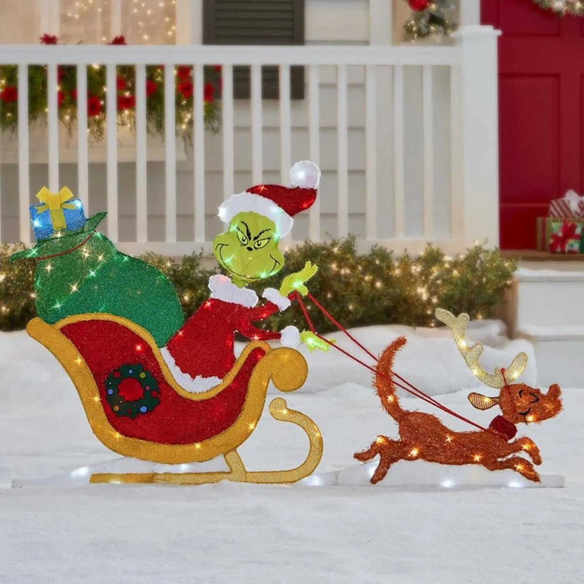 TWINKLON – Décoration de jardin festive Grinch avec éclairage LED pour une ambiance de Noël en extérieur