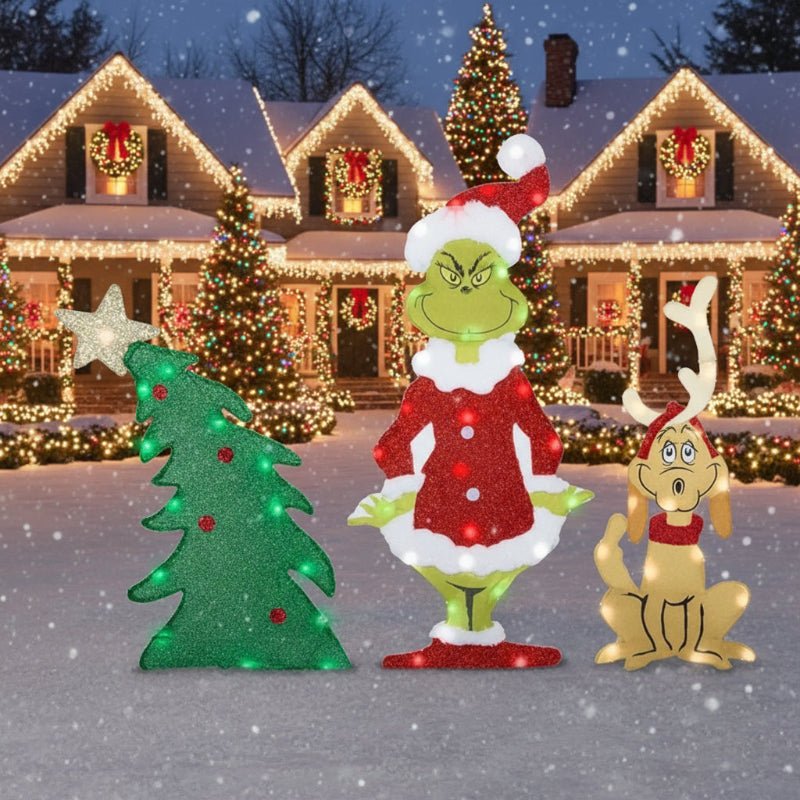 TWINKLON – Décoration de jardin festive Grinch avec éclairage LED pour une ambiance de Noël en extérieur