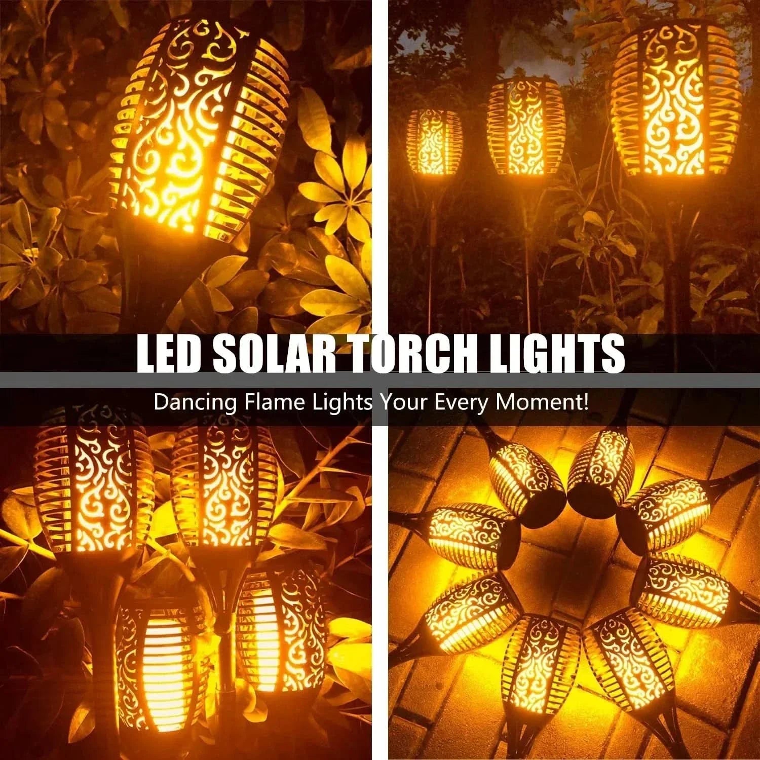 Torche solaire LED – Flamme réaliste sans feu