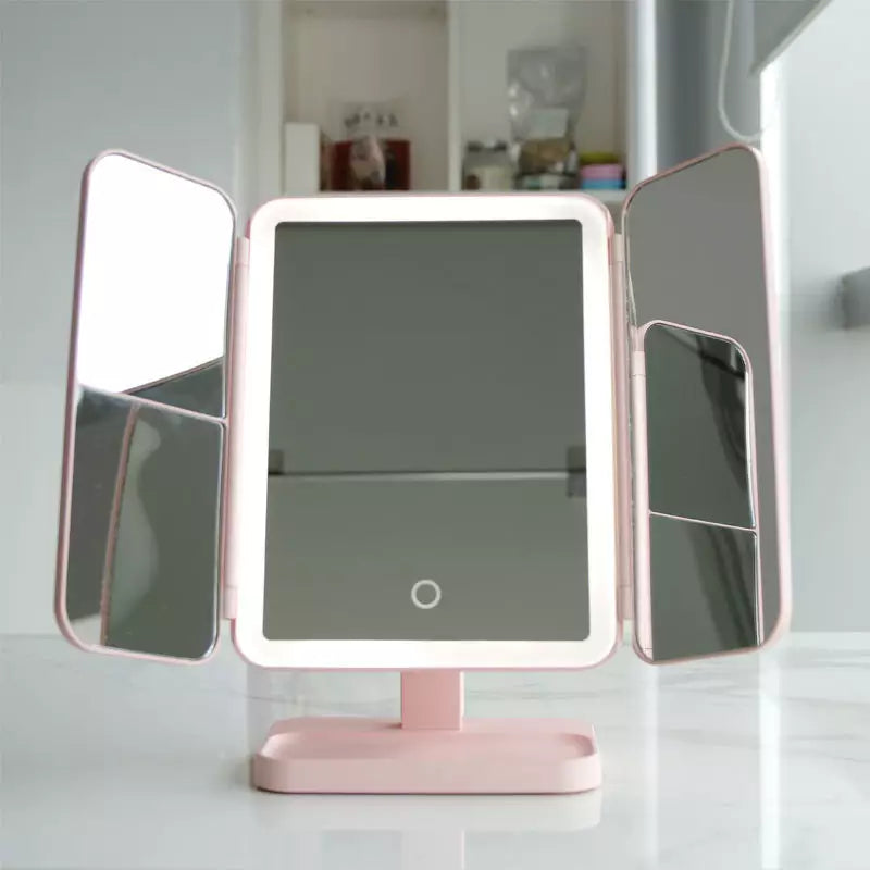 Miroir de Maquillage Lumière avec Éclairage LED – Grossissement Réglable et Espace de Rangement Élégant