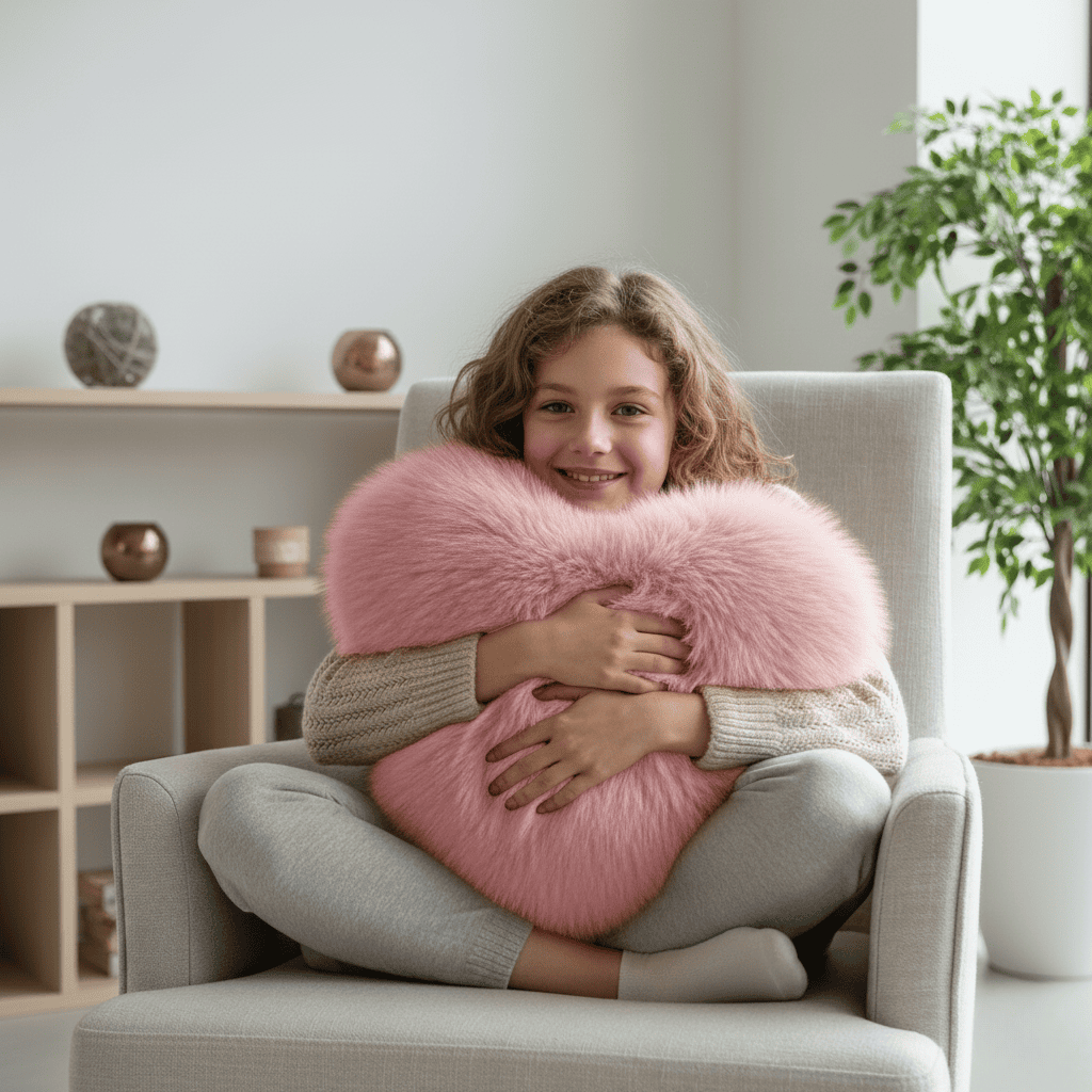 HUGNEST – Coussin en fausse fourrure en forme de cœur pour des espaces de vie chauds et modernes
