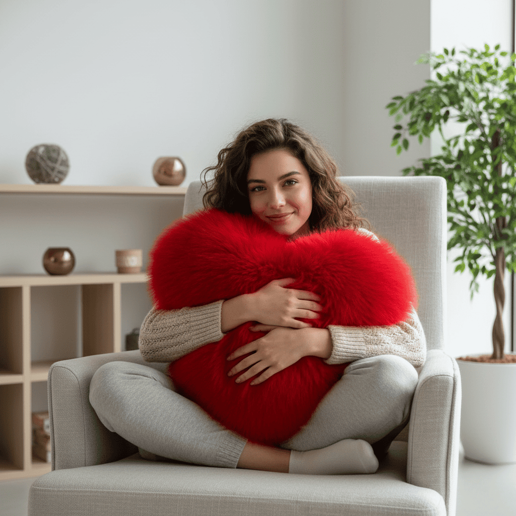 HUGNEST – Coussin en fausse fourrure en forme de cœur pour des espaces de vie chauds et modernes