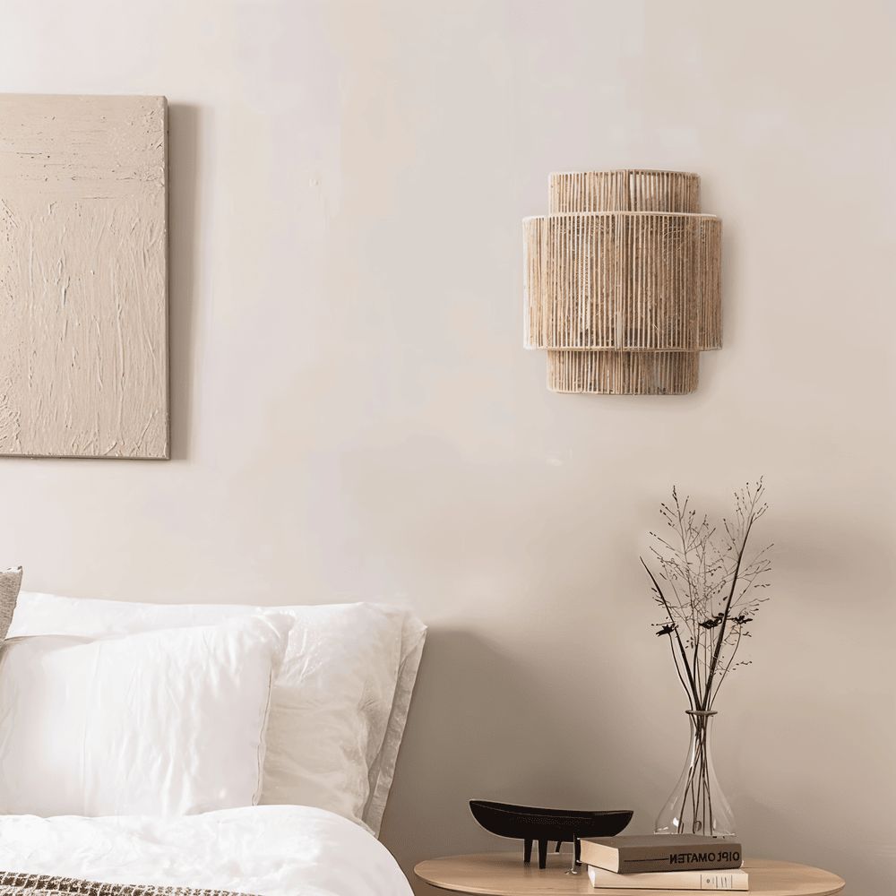 Applique murale en chanvre et rotin – design boho avec éclairage chaleureux