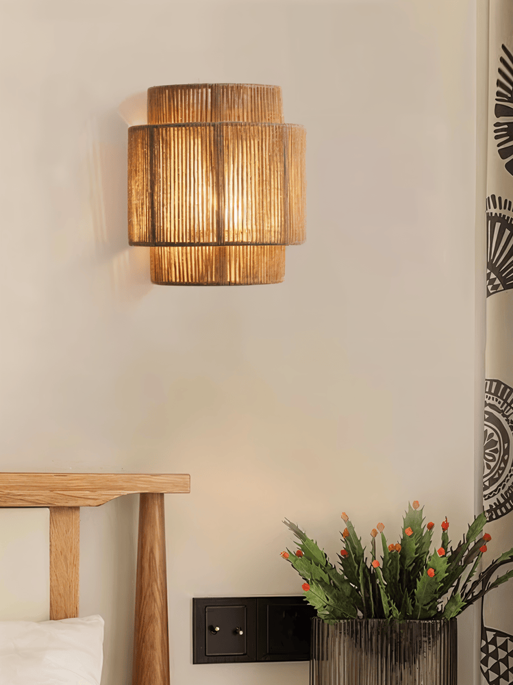 Applique murale en chanvre et rotin – design boho avec éclairage chaleureux