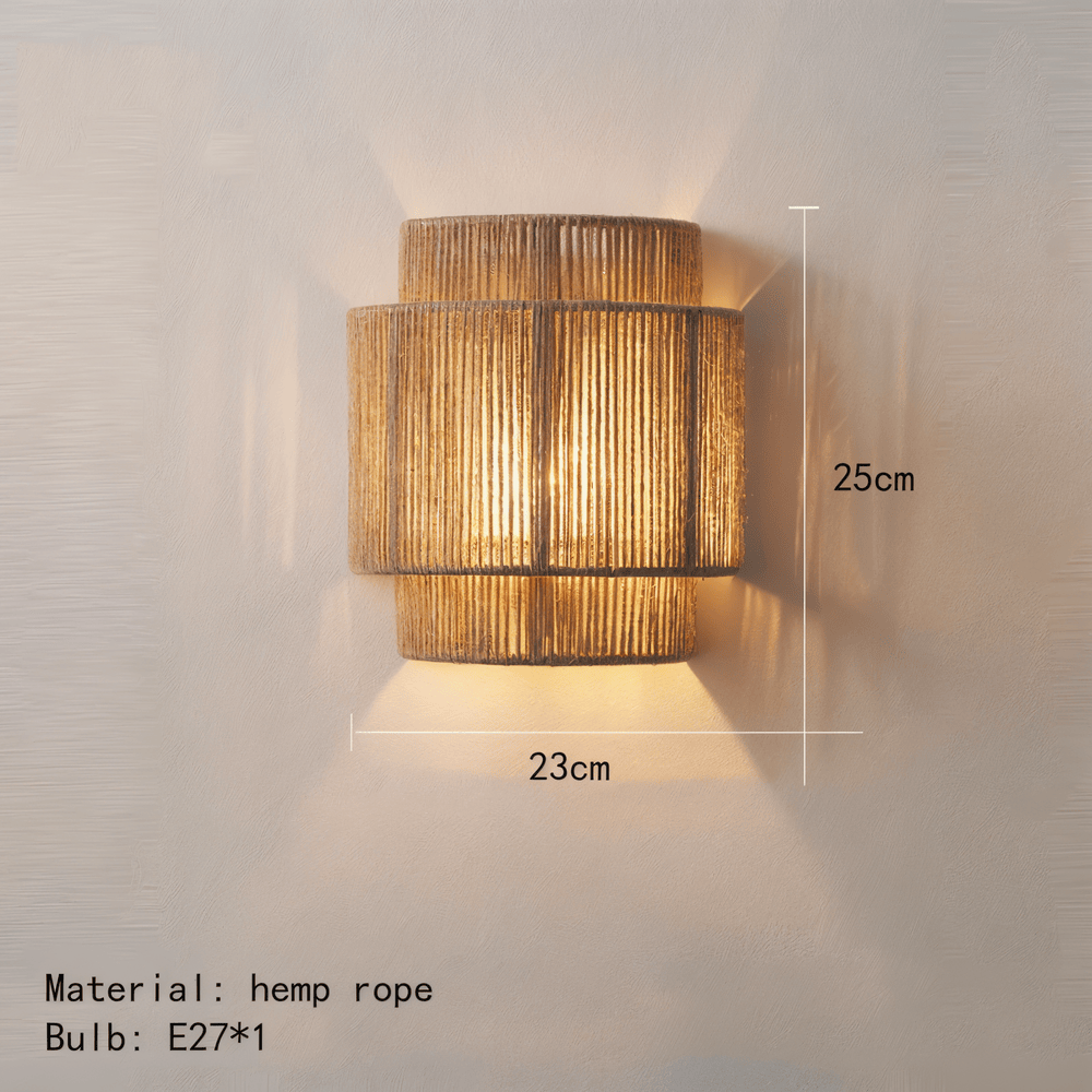 Applique murale en chanvre et rotin – design boho avec éclairage chaleureux