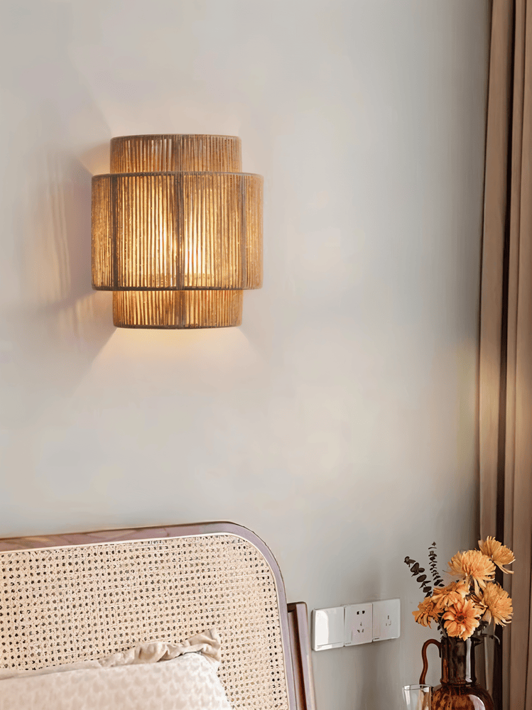 Applique murale en chanvre et rotin – design boho avec éclairage chaleureux