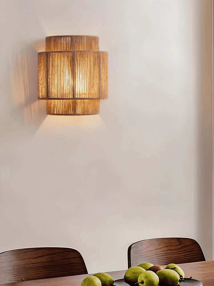 Applique murale en chanvre et rotin – design boho avec éclairage chaleureux