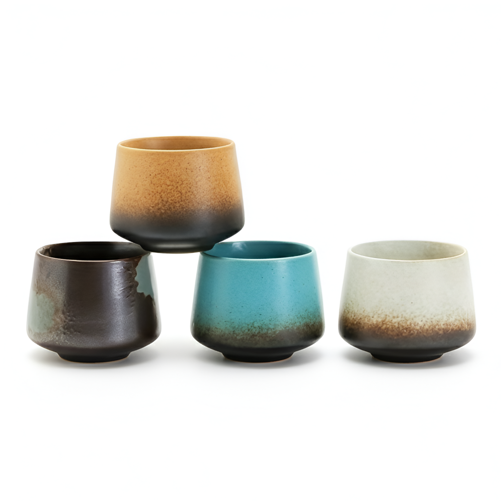Tasses à café en céramique faites à la main - 4 pièces - Mug vintage Tie-Dye 210ml