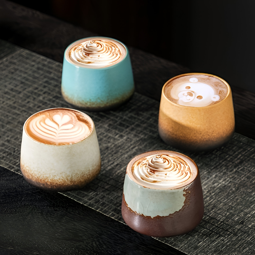Tasses à café en céramique faites à la main - 4 pièces - Mug vintage Tie-Dye 210ml