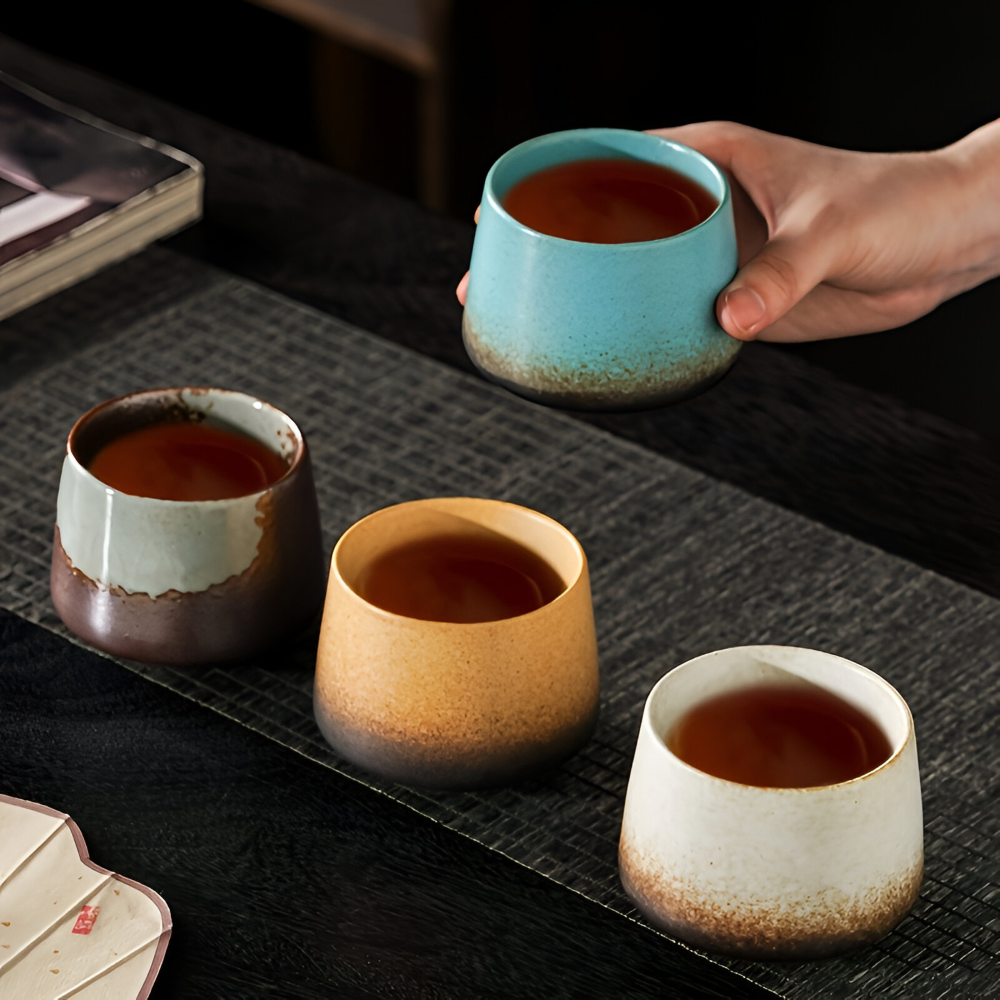Tasses à café en céramique faites à la main - 4 pièces - Mug vintage Tie-Dye 210ml
