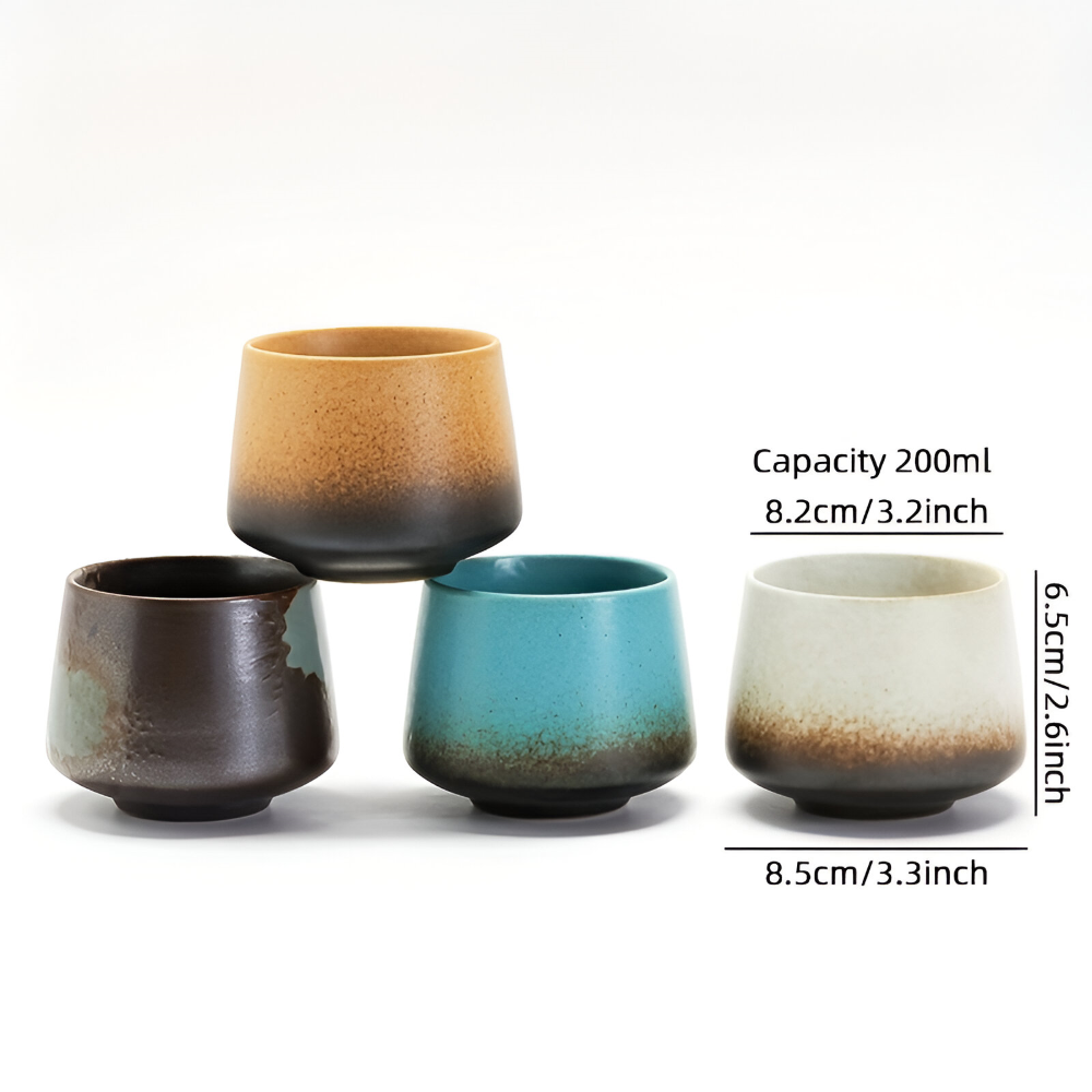 Tasses à café en céramique faites à la main - 4 pièces - Mug vintage Tie-Dye 210ml