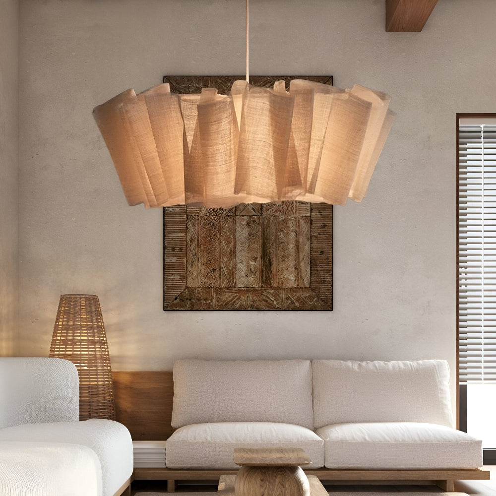 Lampe Suspendue Minimaliste Fait Main - Élégante Suspension avec Abat-Jour en Tissu