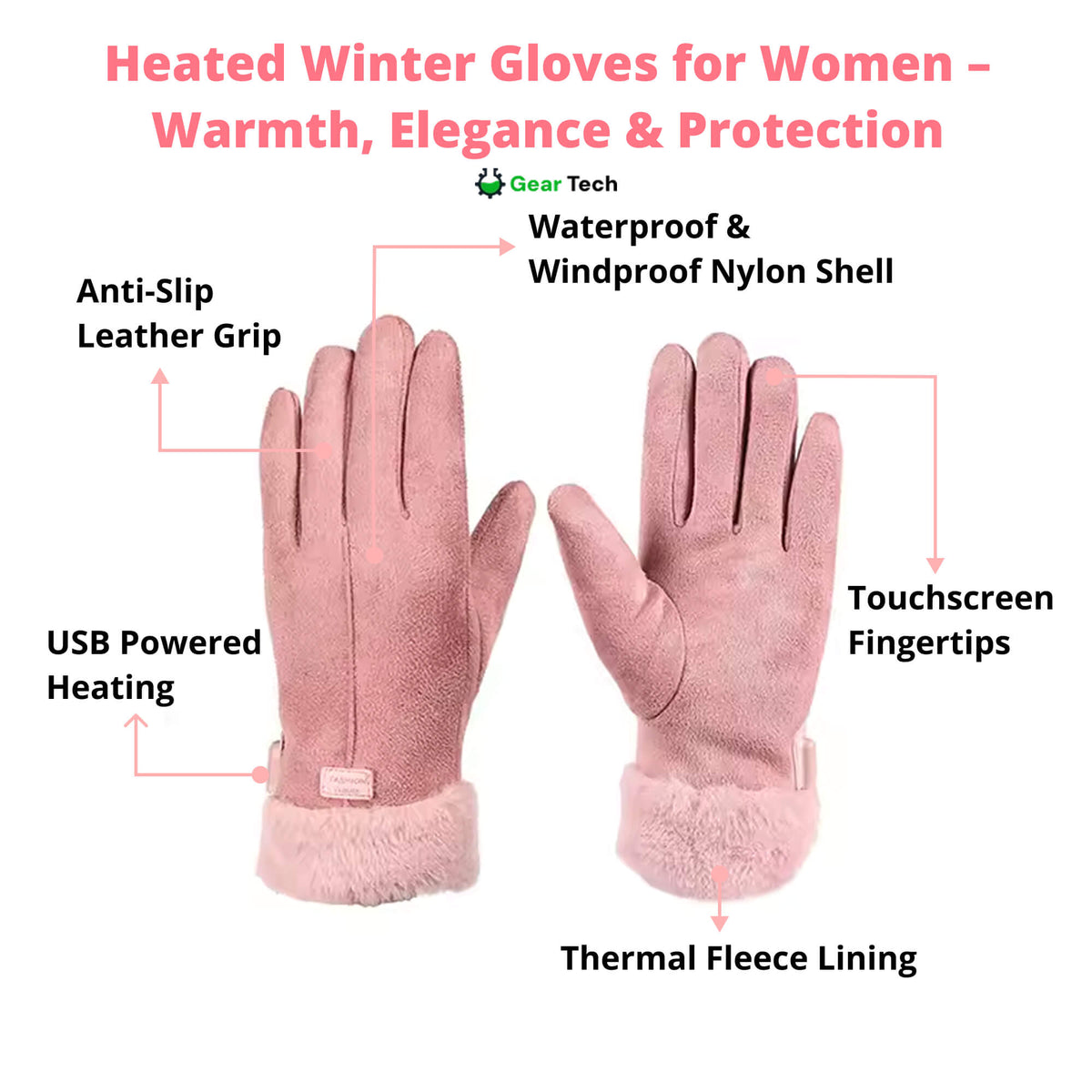 Gants chauffants pour femmes UK – Gants d'hiver thermiques imperméables pour femmes avec écran tactile & design chaud rechargeable USB