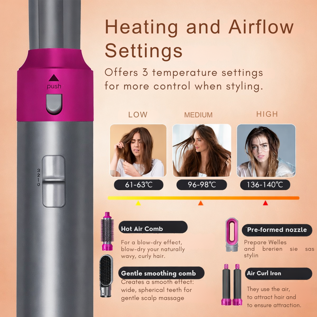Brosse à air chaud | Multi-styling avec accessoires | Technologie anti-frizz ionique | AirStyle Pro