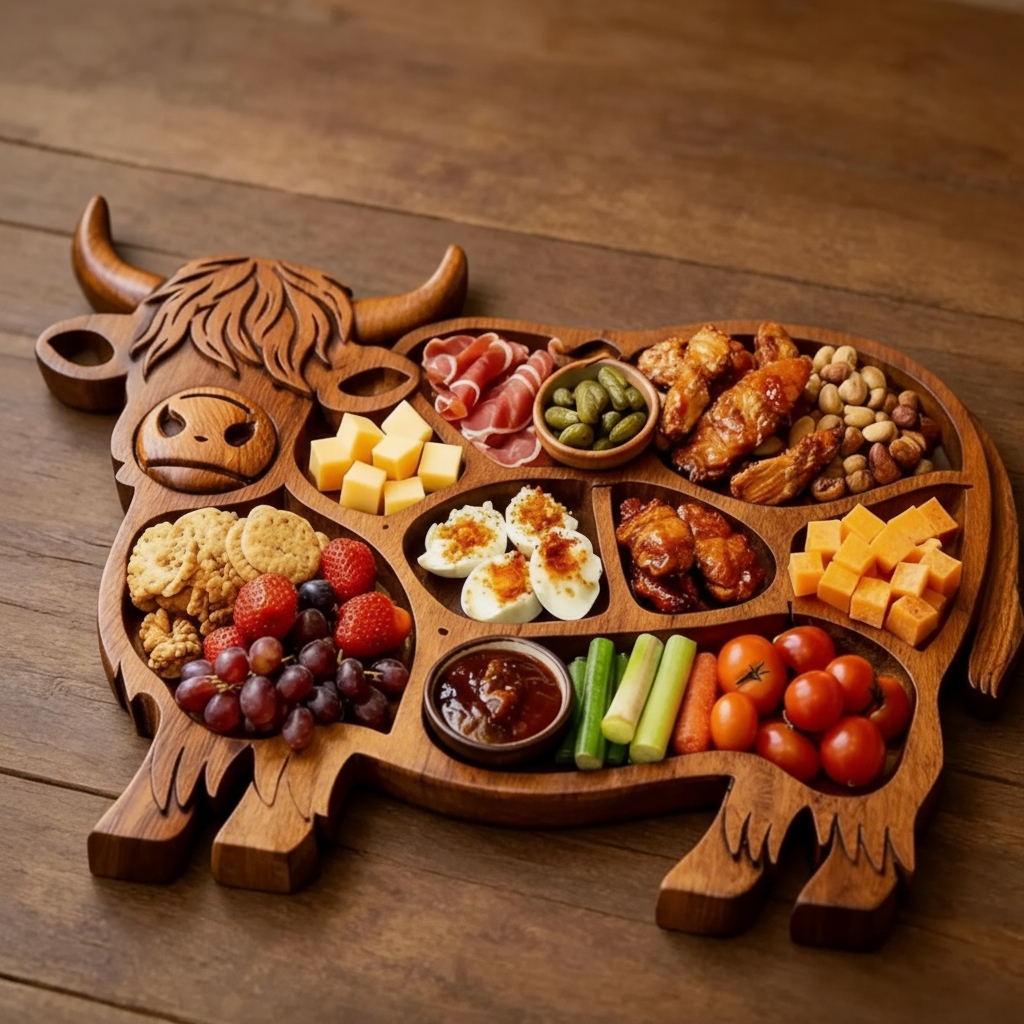 FÊTE DE FERME - Planche à Charcuterie en Bois en Forme de Vache Fait Main pour Fromages et Viandes
