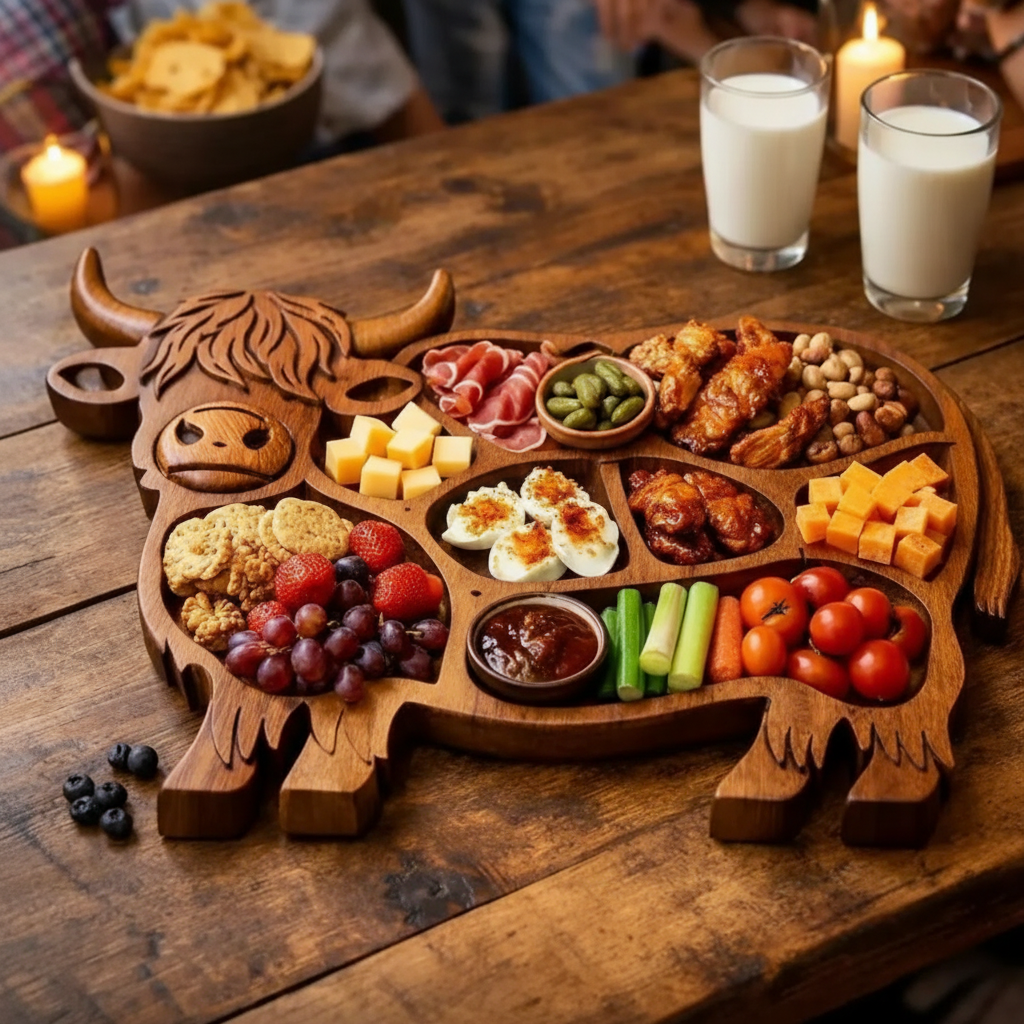 FÊTE DE LA FERME - Planche à Charcuterie en Bois en Forme de Vache Fait Main pour Fromages et Viandes