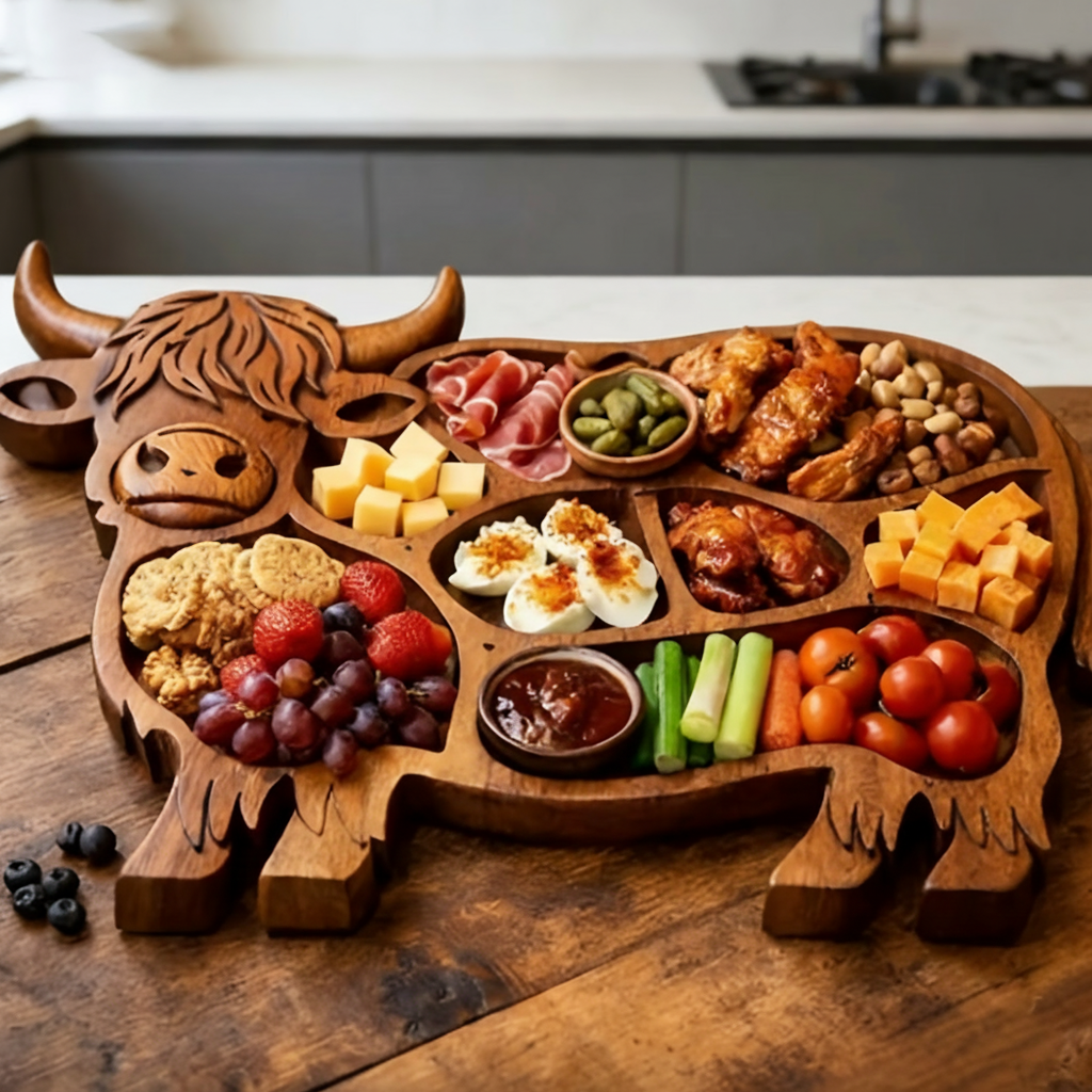 FÊTE DE FERME - Planche à Charcuterie en Bois en Forme de Vache Fait Main pour Fromages et Viandes