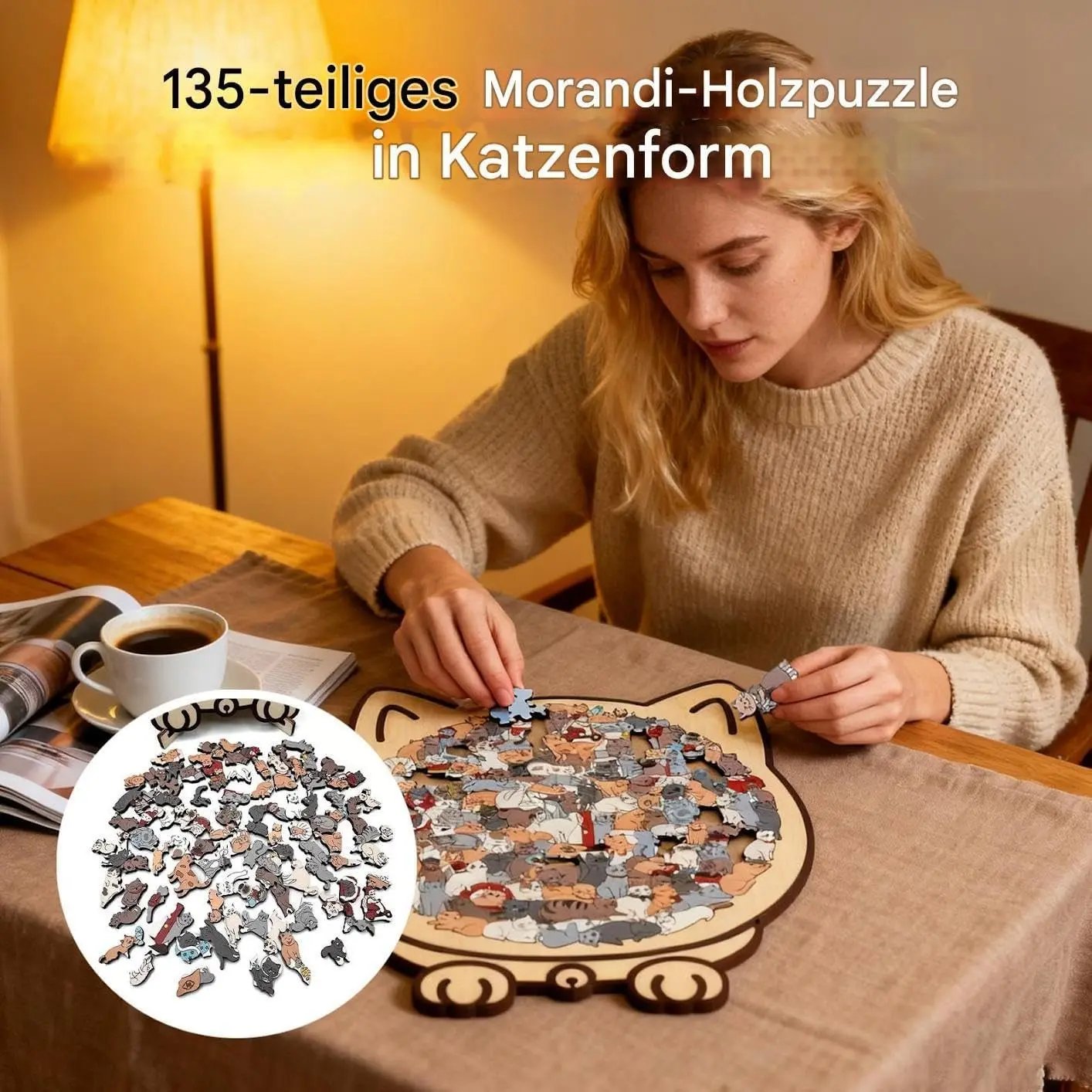 Purrzle™ | Puzzle en bois chat 135 pièces — Art, calme et style réunis dans un ensemble