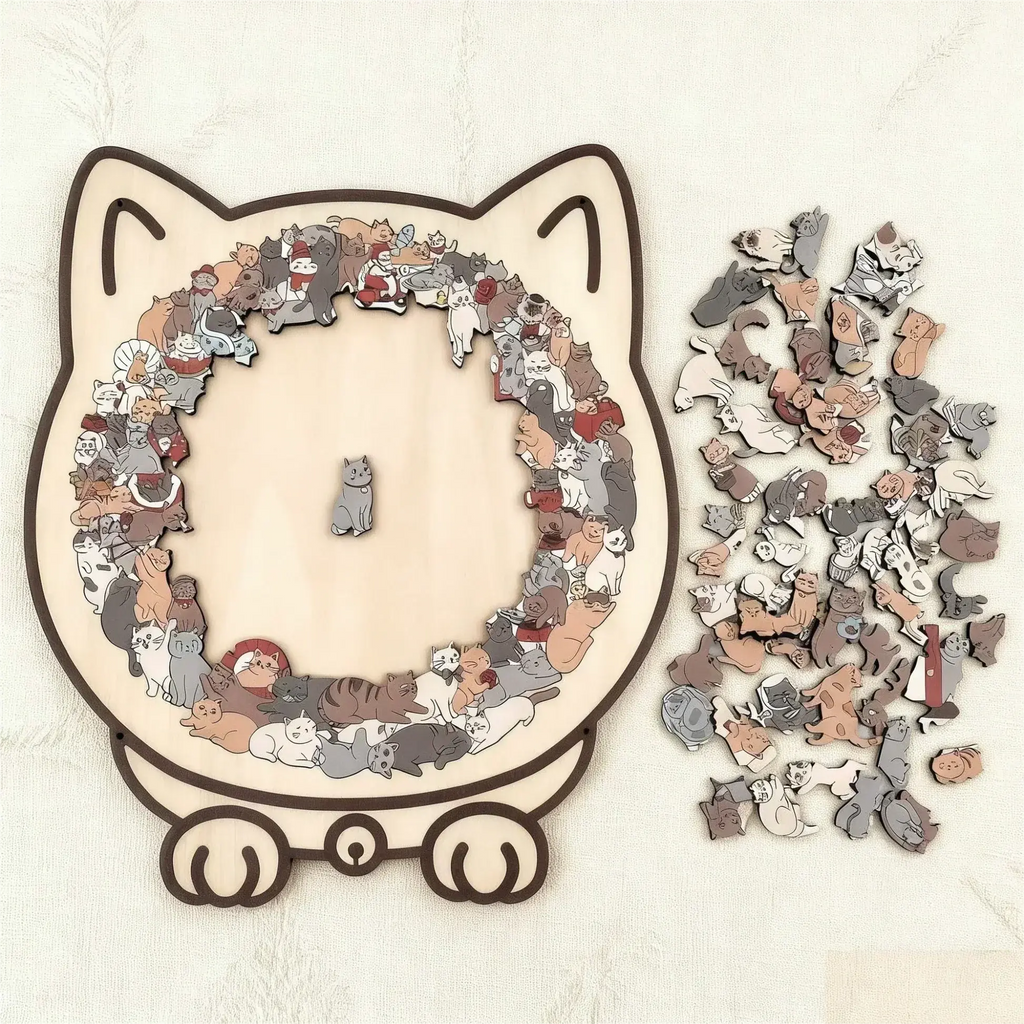 Purrzle™ | Puzzle en bois chat 135 pièces — Art, calme et style réunis dans un ensemble