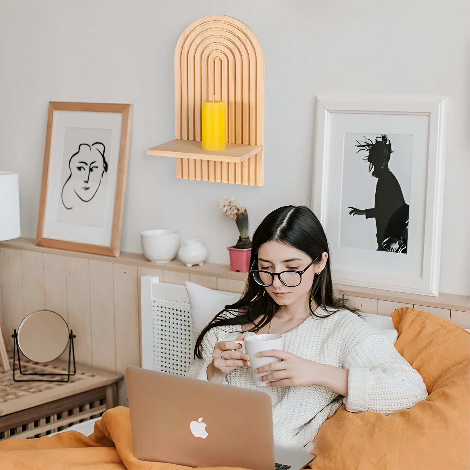 ArcLinea Étagère – Étagère en Bois Minimaliste Boho au Style Scandinave