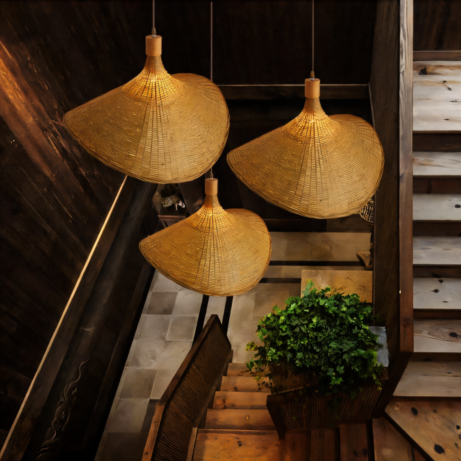 Suspension en bambou et rotin – lampe de plafond artisanale au design naturel