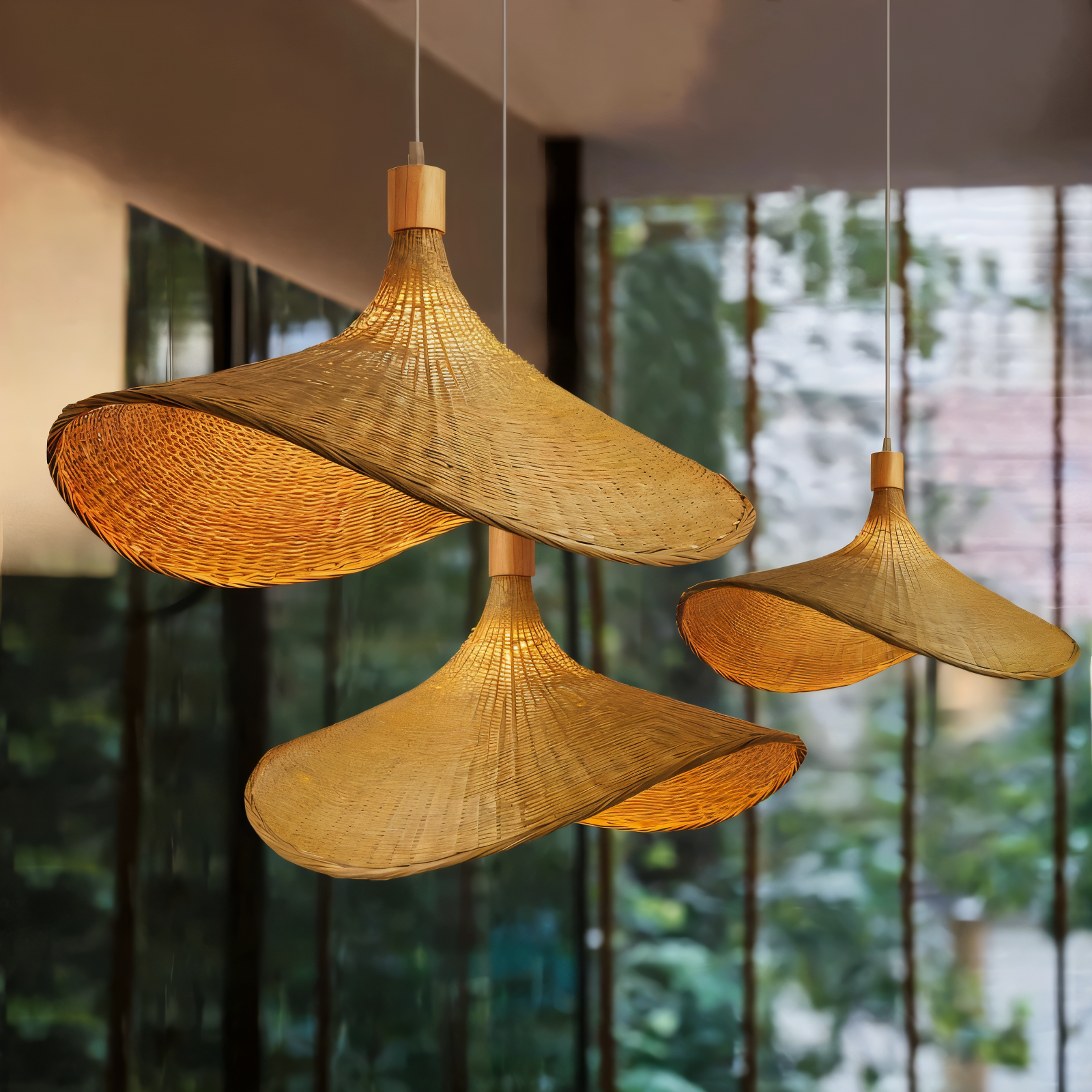 Suspension en bambou et rotin – lampe de plafond artisanale au design naturel