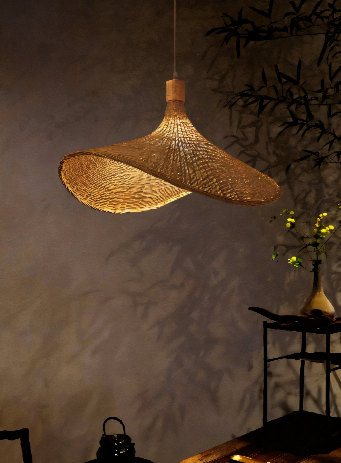 Suspension en bambou et rotin – lampe de plafond artisanale au design naturel