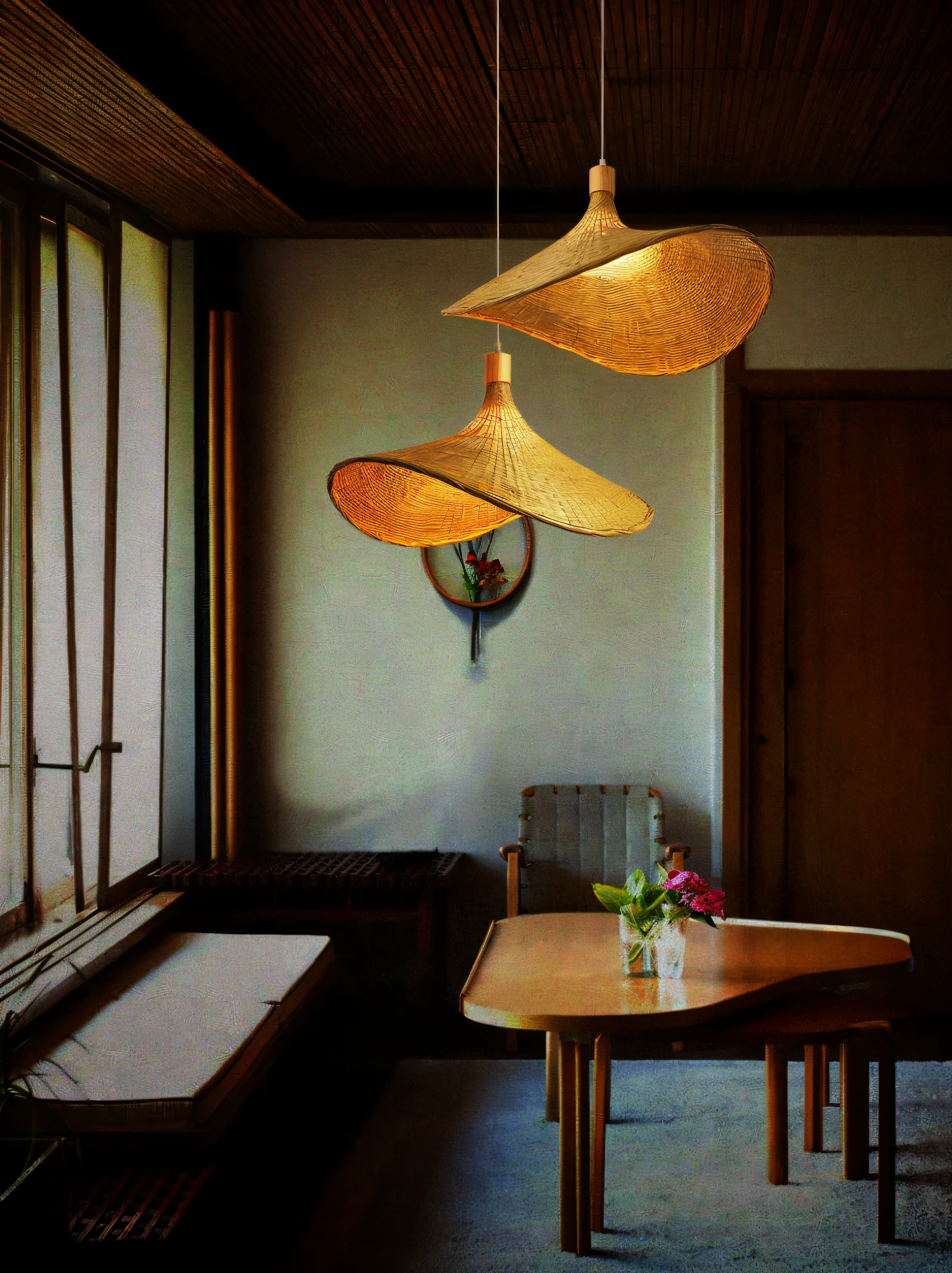 Suspension en bambou et rotin – lampe de plafond artisanale au design naturel