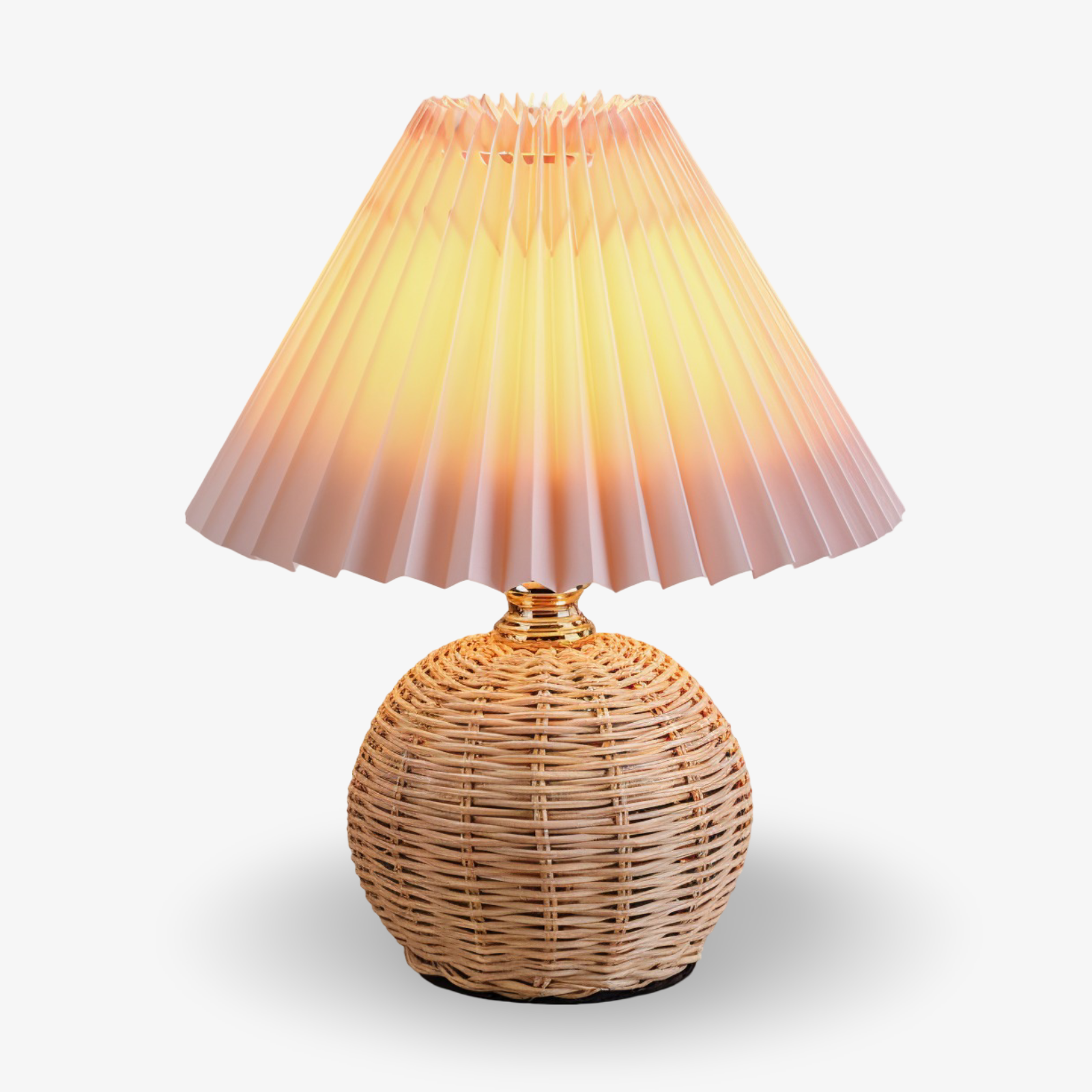 RaffiaGlow – Lampe de Table Plissée en Rotin au Design Rétro