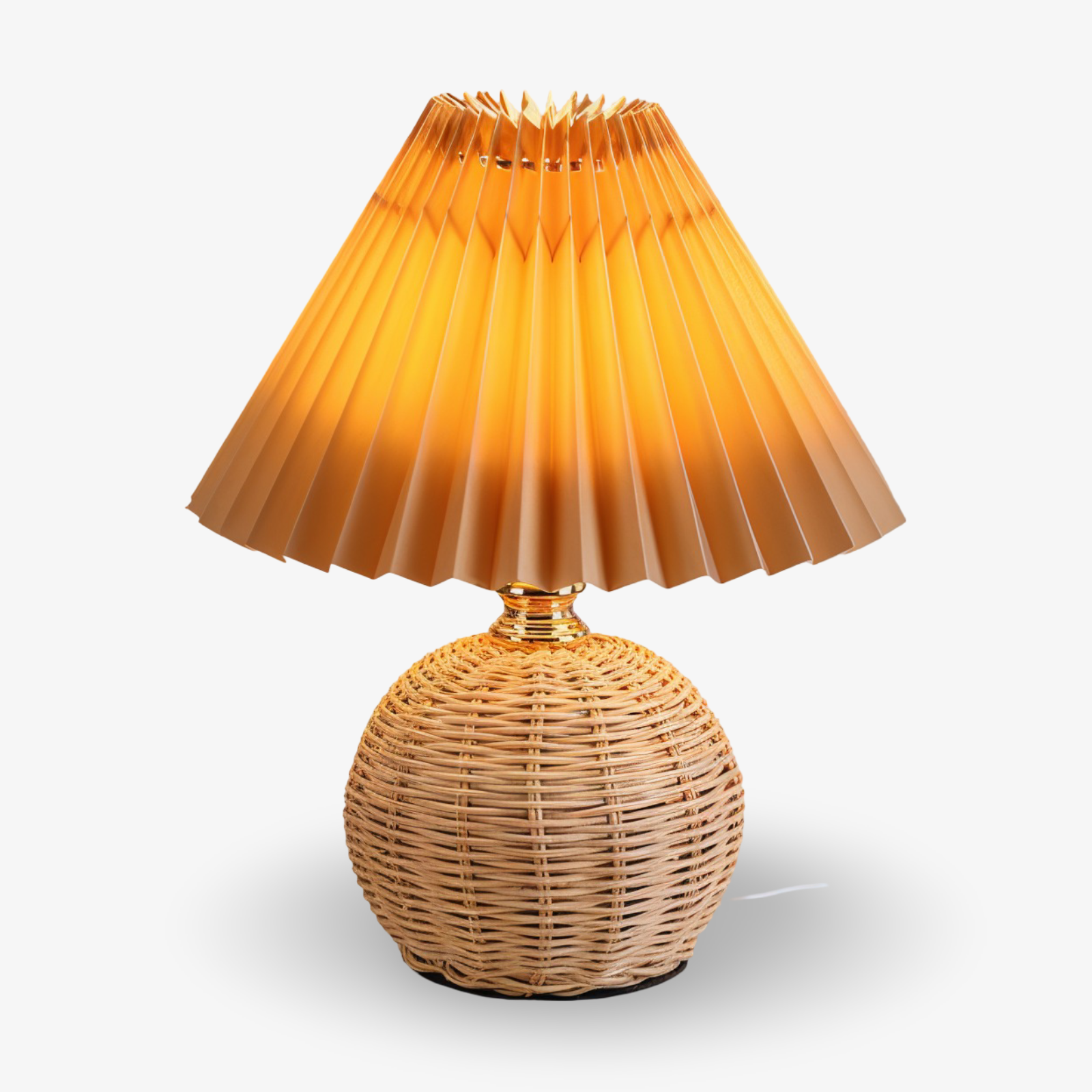 RaffiaGlow – Lampe de Table Plissée en Rotin au Design Rétro