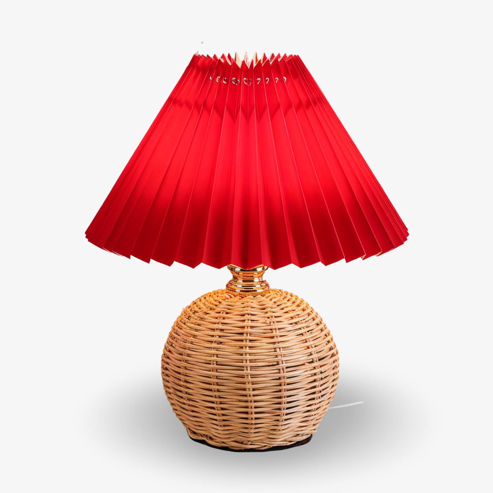RaffiaGlow – Lampe de Table Plissée en Rotin au Design Rétro