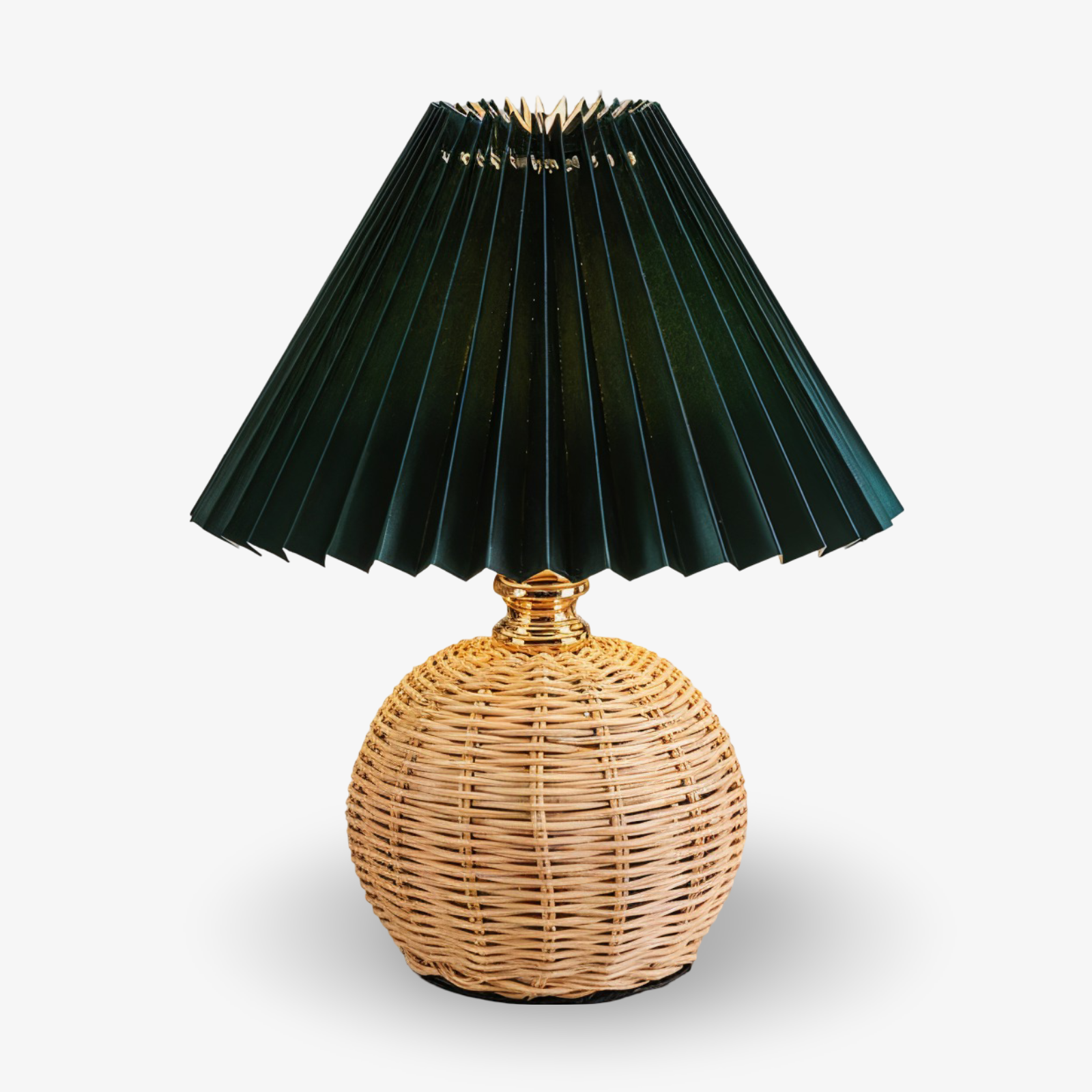 RaffiaGlow – Lampe de Table Plissée en Rotin au Design Rétro