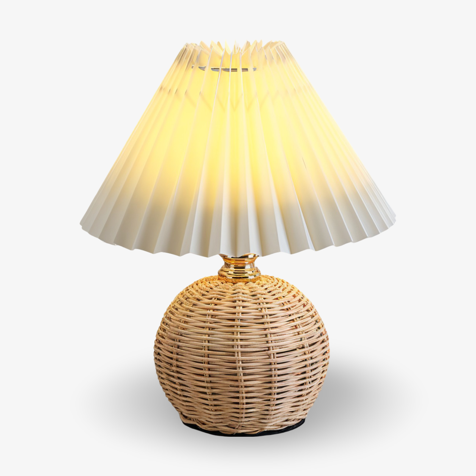 RaffiaGlow – Lampe de Table Plissée en Rotin au Design Rétro