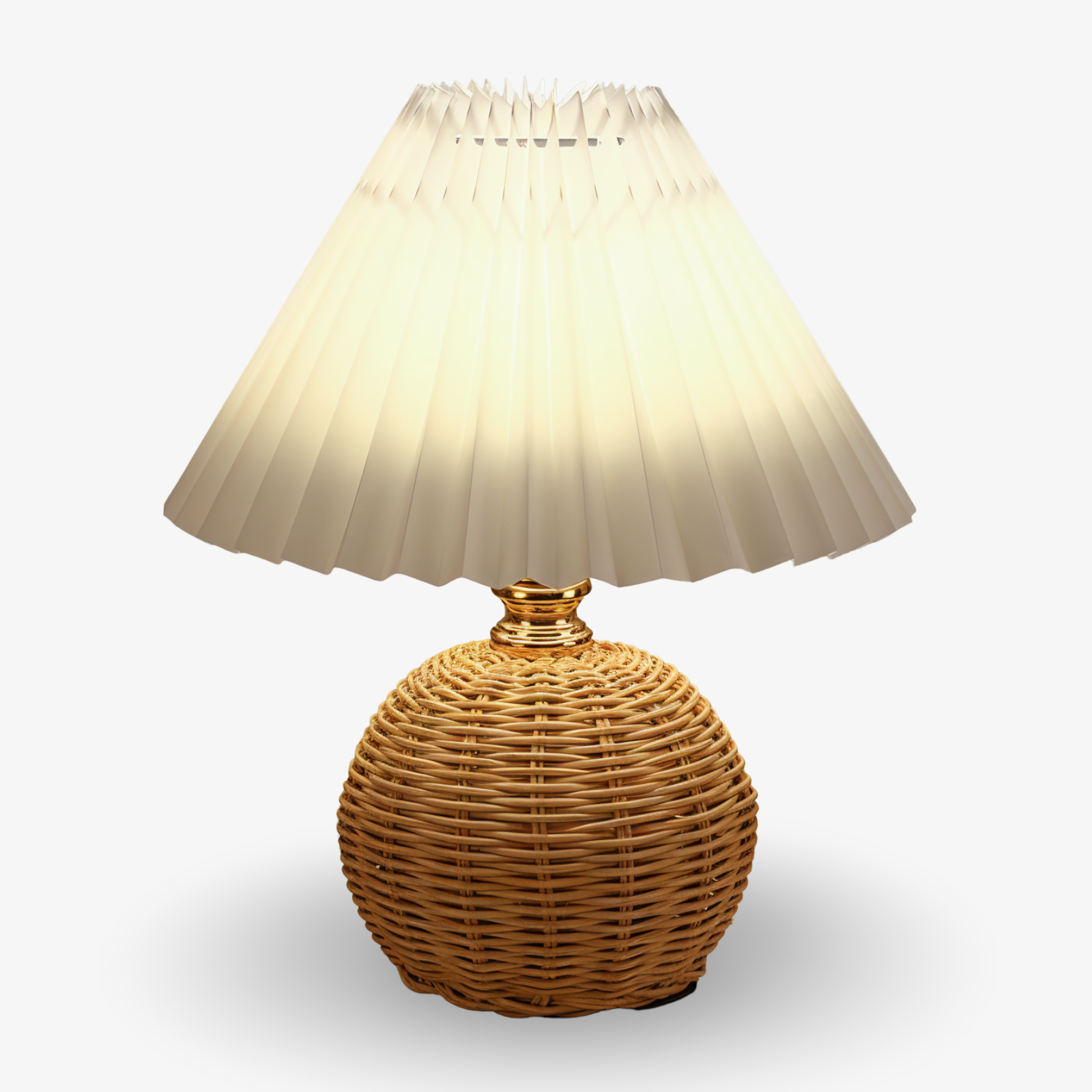 RaffiaGlow – Lampe de Table Plissée en Rotin au Design Rétro