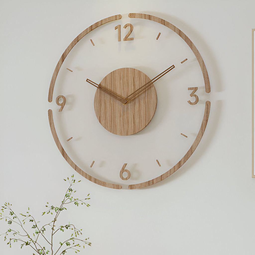 SilentView – Horloge Murale Transparente en Acrylique et Bois