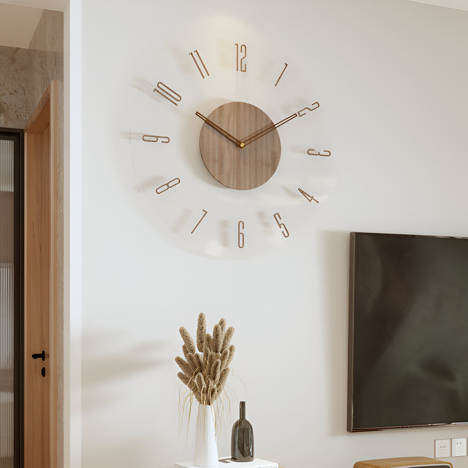 Horloge Murale ClearWood Silencieuse – Design Bois et Acrylique Contemporain