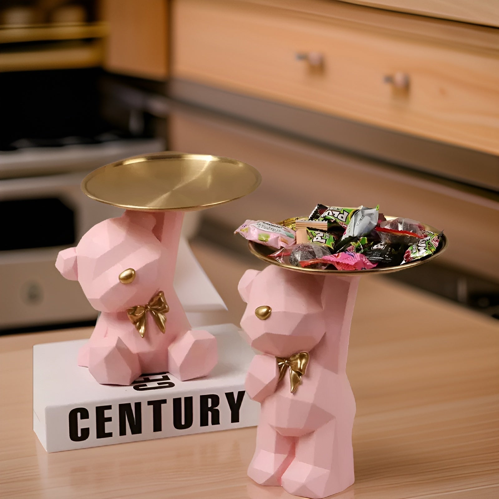 Plateau de Service Figurine Ours Géométrique en Résine