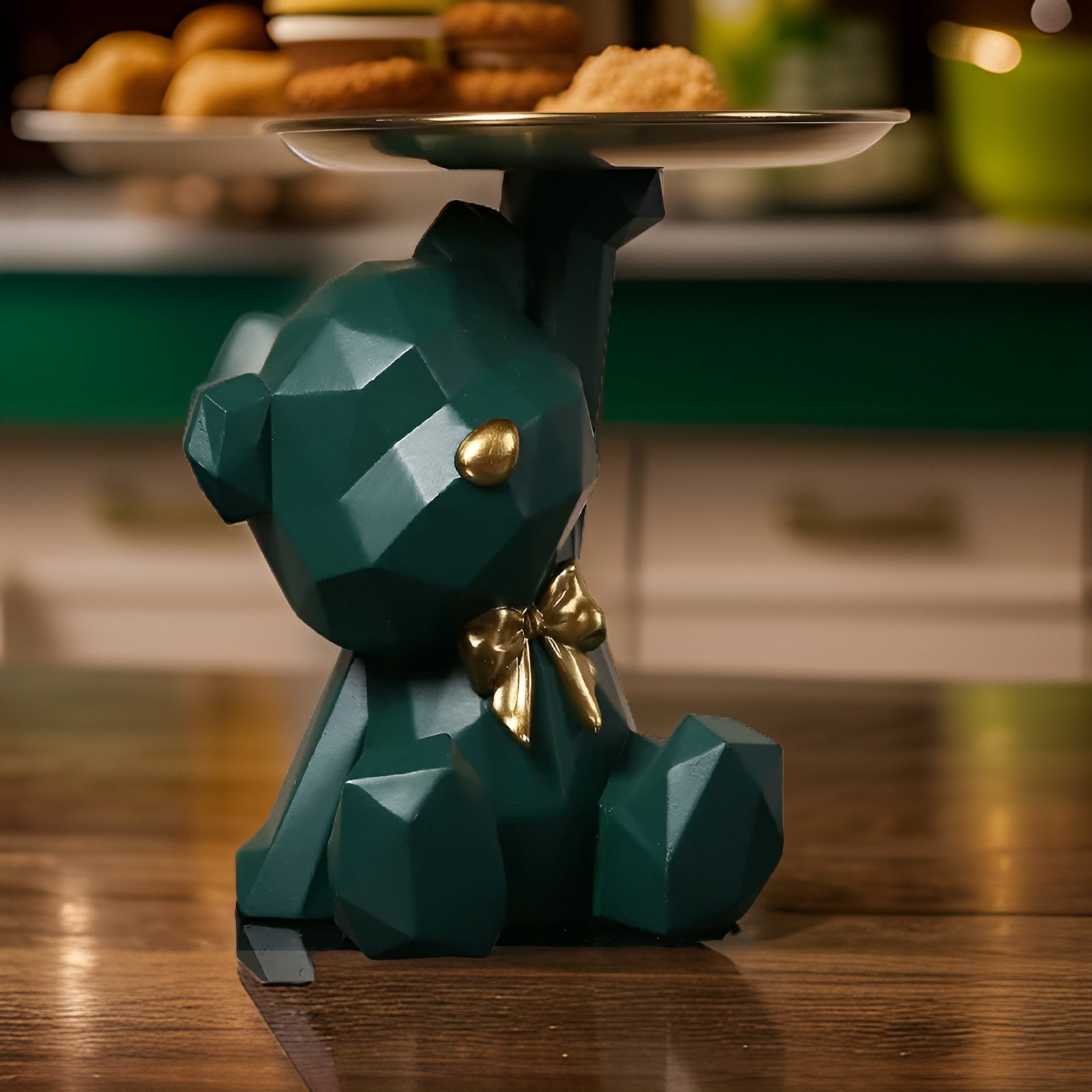 Plateau de Service Figurine Ours Géométrique en Résine